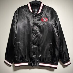 NFL Black Satin Jacket with Red, White & Gold San Francisco 49ers Patch